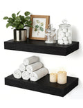 Oak Floating Shelves for Bathroom & Living Room Decor, 24 Inch Rustic Wood Wall Mounted Shelves for Plants, Books, Towels & Storage Display, Set of 2