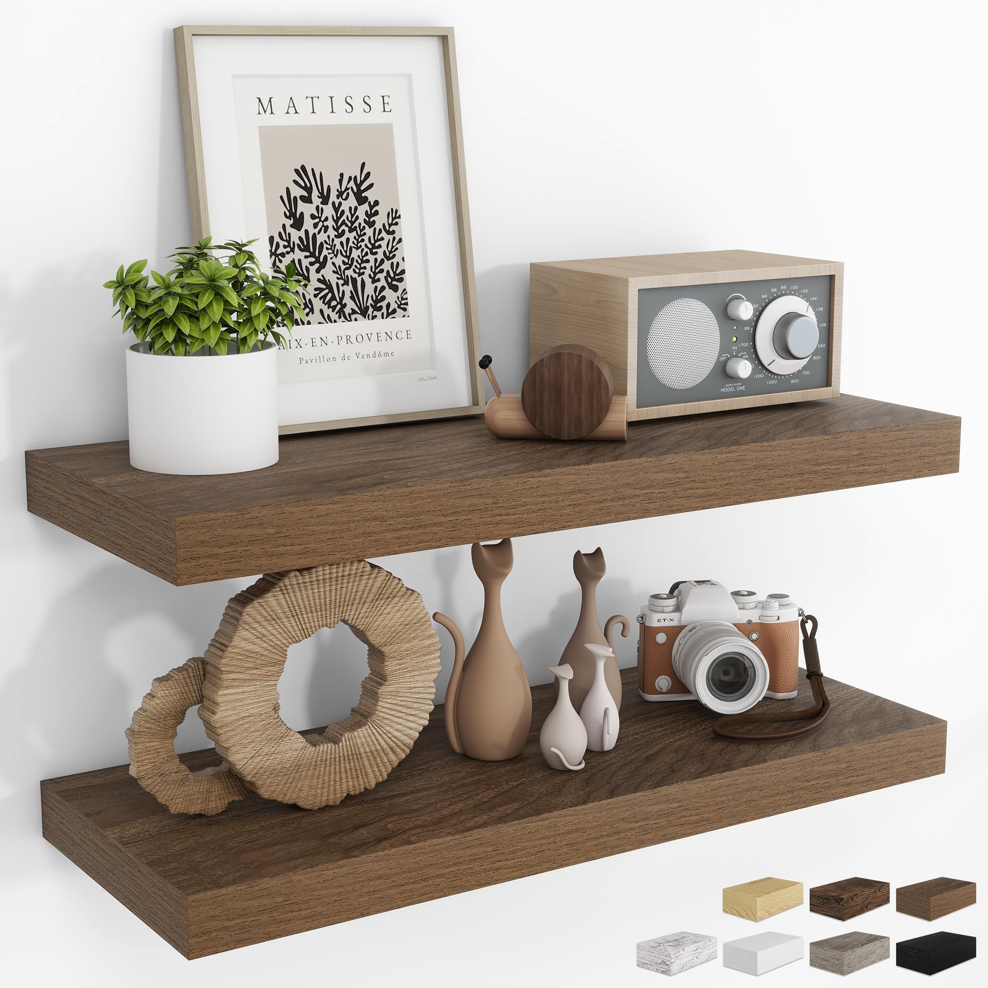 RICHFOCUS 24Inch Floating Shelves for Wall 2 Pack Shelves for Bedroom|Kitchen|Bathroom Wall Mounted Rustic Wood Floating Shelf with Invisible Brackets for Books|Storage|Decor, Oak
