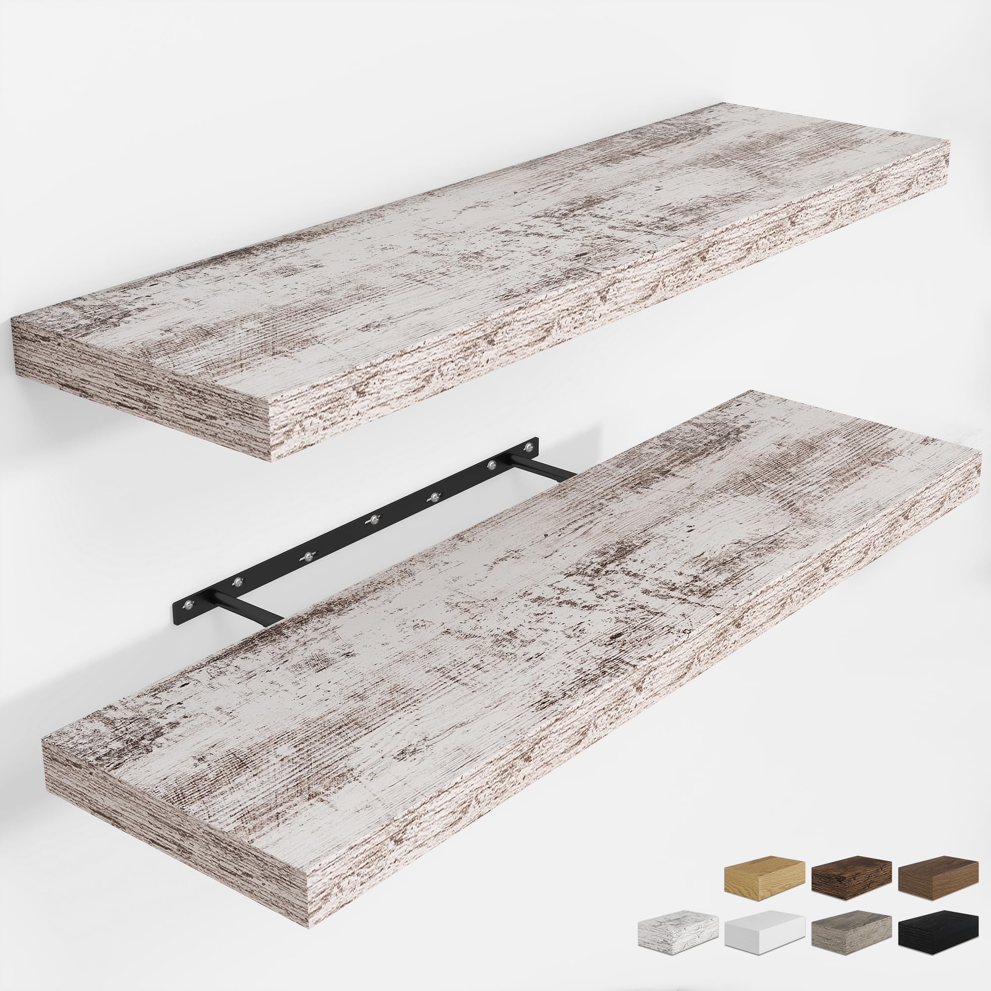 RICHFOCUS 24Inch Floating Shelves for Wall 2 Pack Shelves for Bedroom|Kitchen|Bathroom Wall Mounted Rustic Wood Floating Shelf with Invisible Brackets for Books|Storage|Decor, Oak