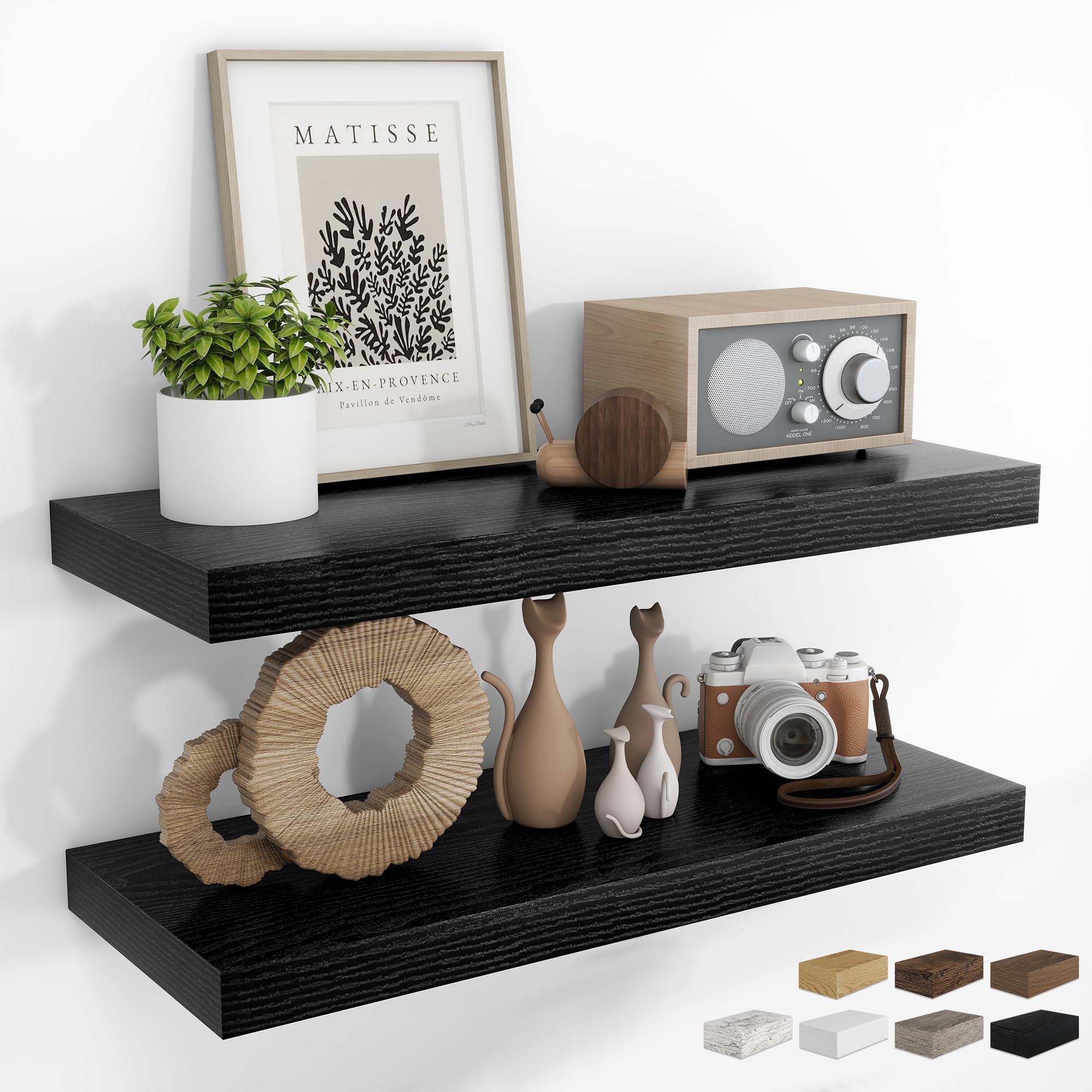 RICHFOCUS 24Inch Floating Shelves for Wall 2 Pack Shelves for Bedroom|Kitchen|Bathroom Wall Mounted Rustic Wood Floating Shelf with Invisible Brackets for Books|Storage|Decor, Oak