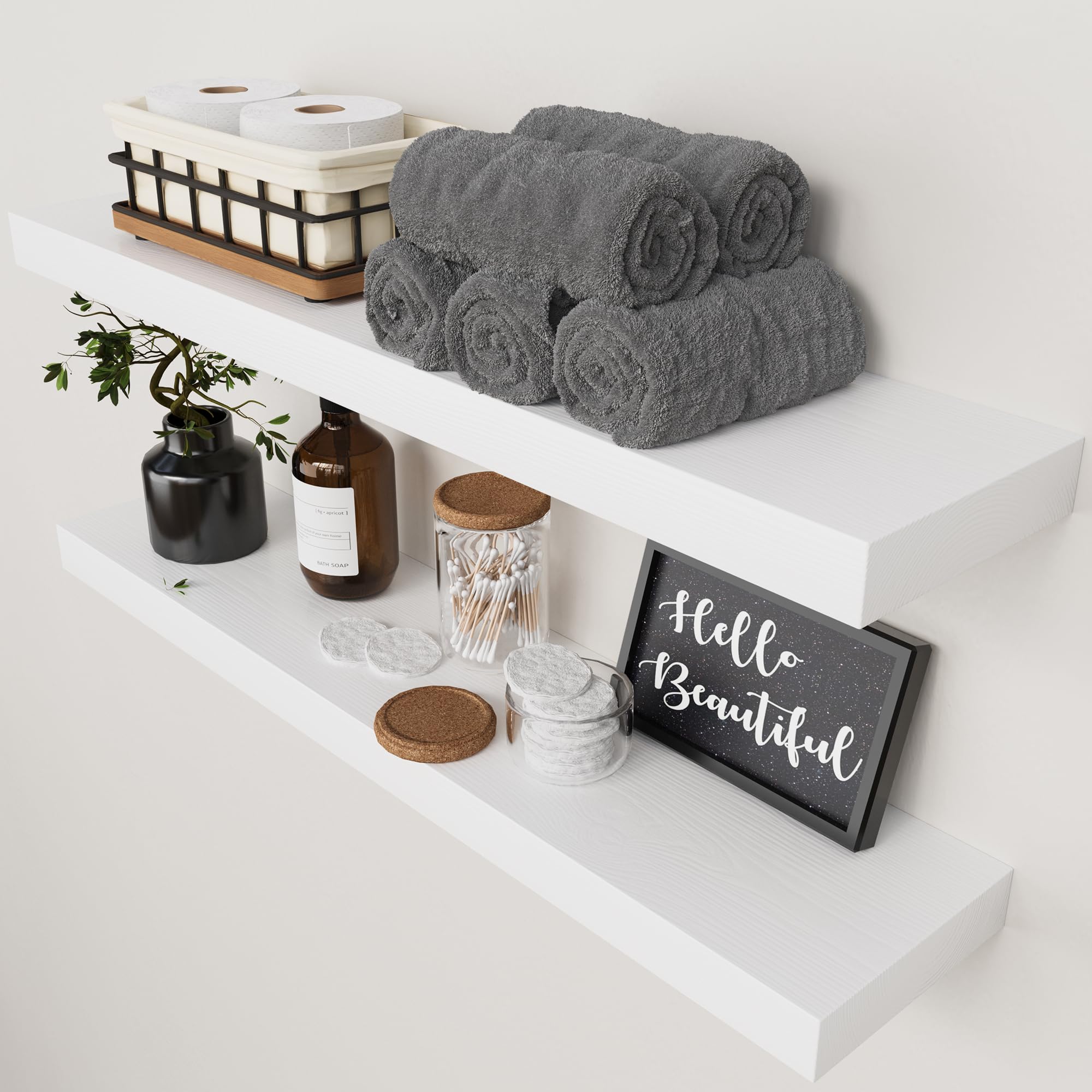 BAOBAB WORKSHOP Wood Floating Shelves for Wall Mounted, 16 inch Walnut Floating Shelf for Bathroom, Solid Wooden Wall Shelves for Kitchen Bedroom Farmhouse, Walnut Finish, 16 x 6.7, Set of 2