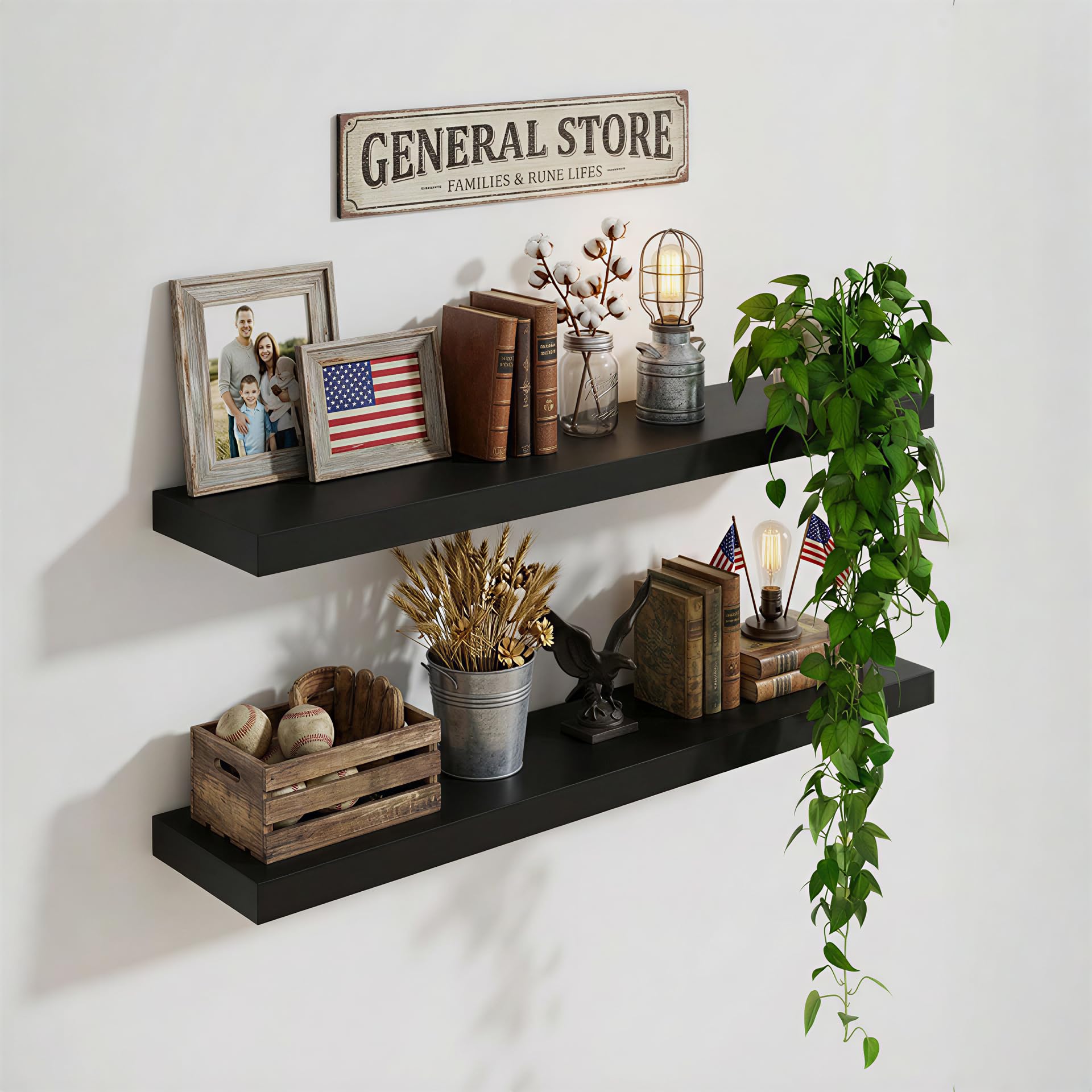 IAE Walnut Floating Wall Shelves 16 inch, Bathroom Shelves Wall Mounted,Invisible Shelf Floating Kitchen Shelves,Wooden Wall Shelving with Brackets for Living Room Wall Mounted,Easy Install,Set of 2