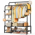 SONGMICS Clothes Rail, Heavy Duty Clothes Rack with 7 Storage Shelves, Double Hanging Rods, Metal Coat Rack, Open Wardrobe for Bedroom, Living Room, Hallway, Black HSR182B01
