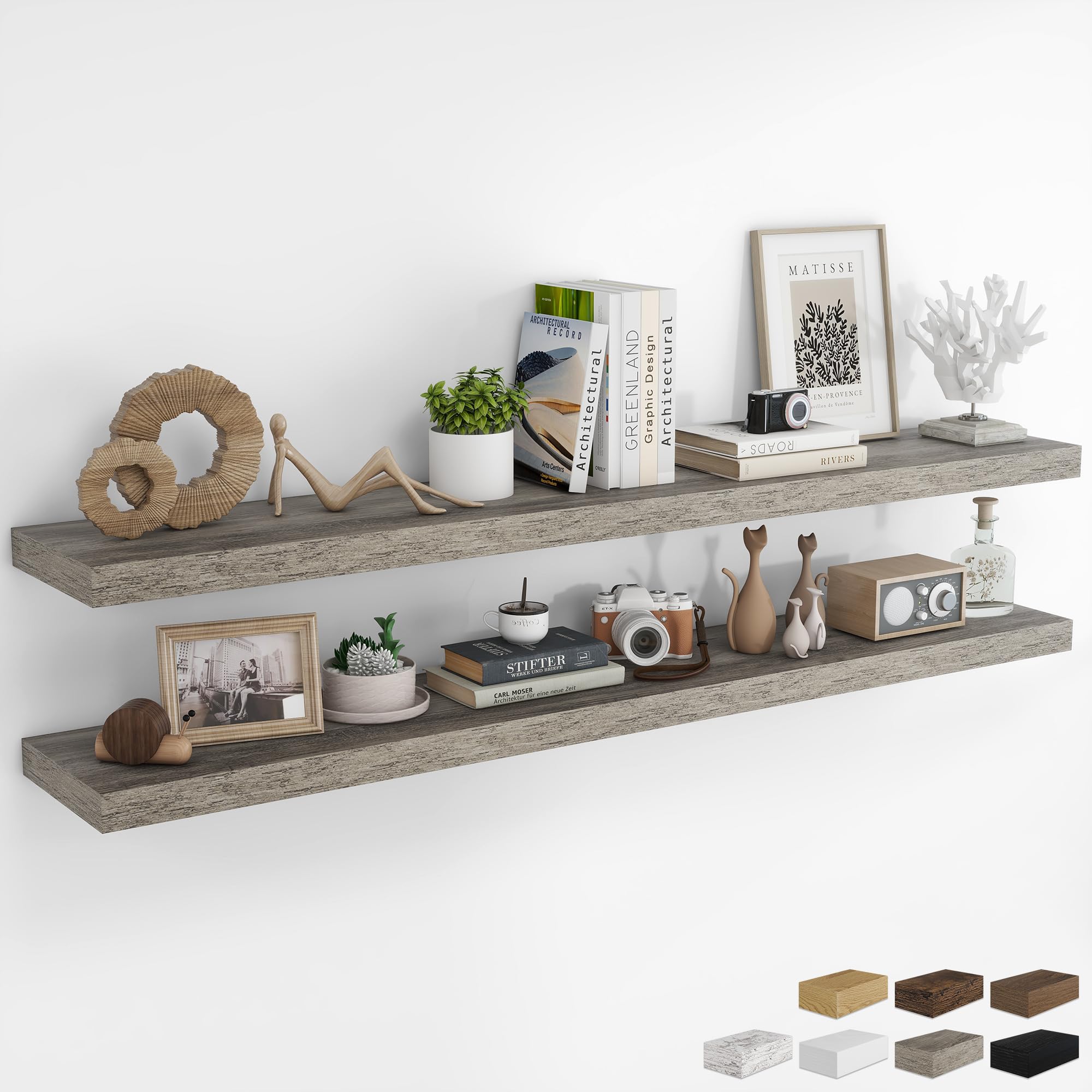 RICHFOCUS 24Inch Floating Shelves for Wall 2 Pack Shelves for Bedroom|Kitchen|Bathroom Wall Mounted Rustic Wood Floating Shelf with Invisible Brackets for Books|Storage|Decor, Oak