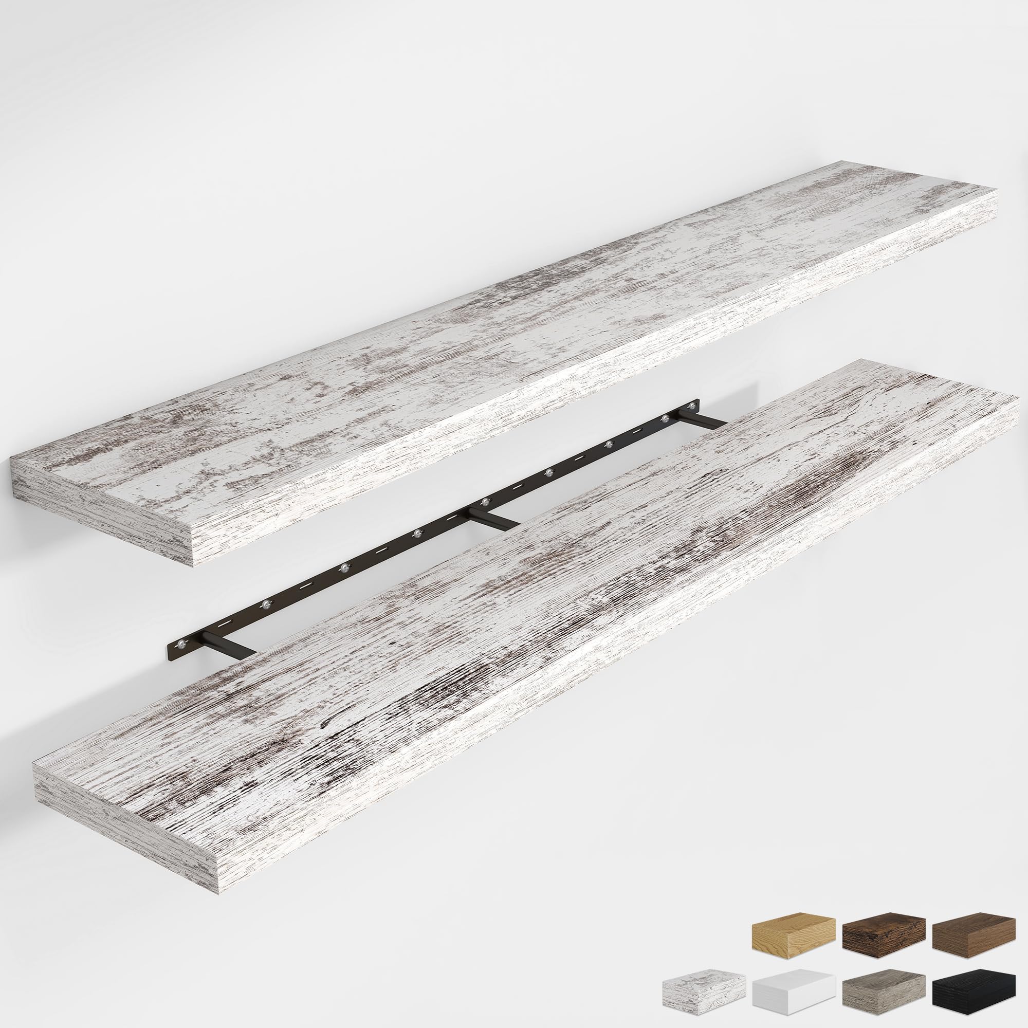 RICHFOCUS 24Inch Floating Shelves for Wall 2 Pack Shelves for Bedroom|Kitchen|Bathroom Wall Mounted Rustic Wood Floating Shelf with Invisible Brackets for Books|Storage|Decor, Oak