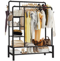 Klass Home Collection Heavy Duty Clothes Rail, 120KG White Metal Rack With Double Hanging Clothing Rail, Shoe Rack, Storage Shelves & 4 Coat Hooks, Wardrobe Clothes Rails For Bedroom Office Shop