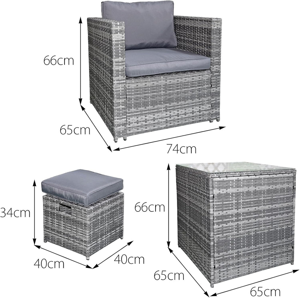 Oseasons Malta Rattan 9 Seat Firepit U-Shape Sofa Set in Mixed Grey - Luxury Deep Seated Outdoor Lounge Set with Grey Cushions and Integrated Fire Pit, Free Rain Cover