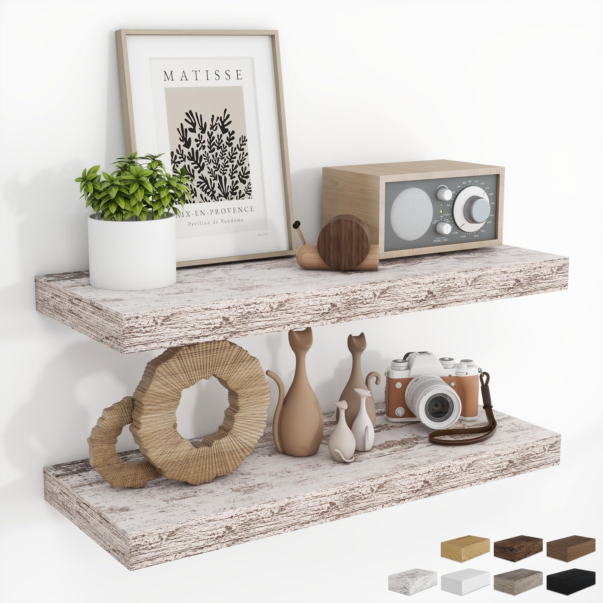 RICHFOCUS 24Inch Floating Shelves for Wall 2 Pack Shelves for Bedroom|Kitchen|Bathroom Wall Mounted Rustic Wood Floating Shelf with Invisible Brackets for Books|Storage|Decor, Oak