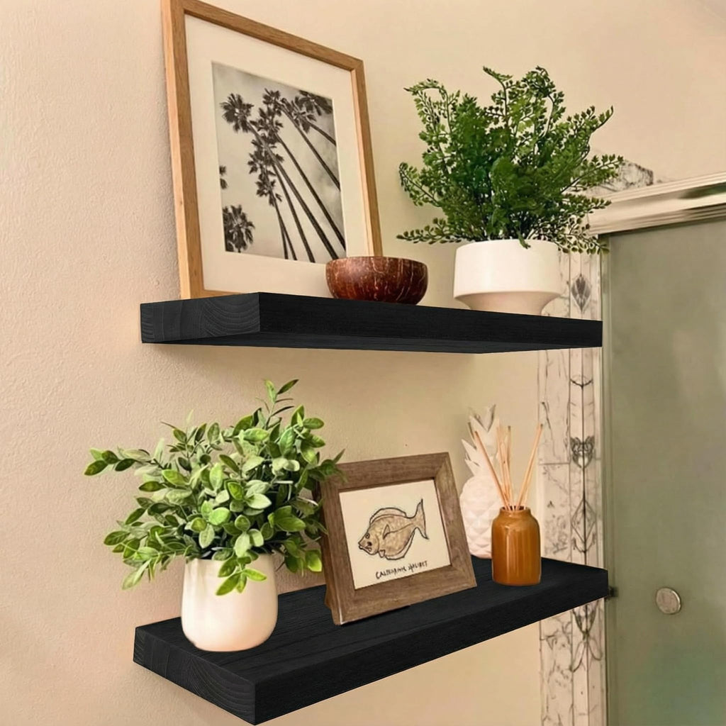 IAE Walnut Floating Wall Shelves 16 inch, Bathroom Shelves Wall Mounted,Invisible Shelf Floating Kitchen Shelves,Wooden Wall Shelving with Brackets for Living Room Wall Mounted,Easy Install,Set of 2