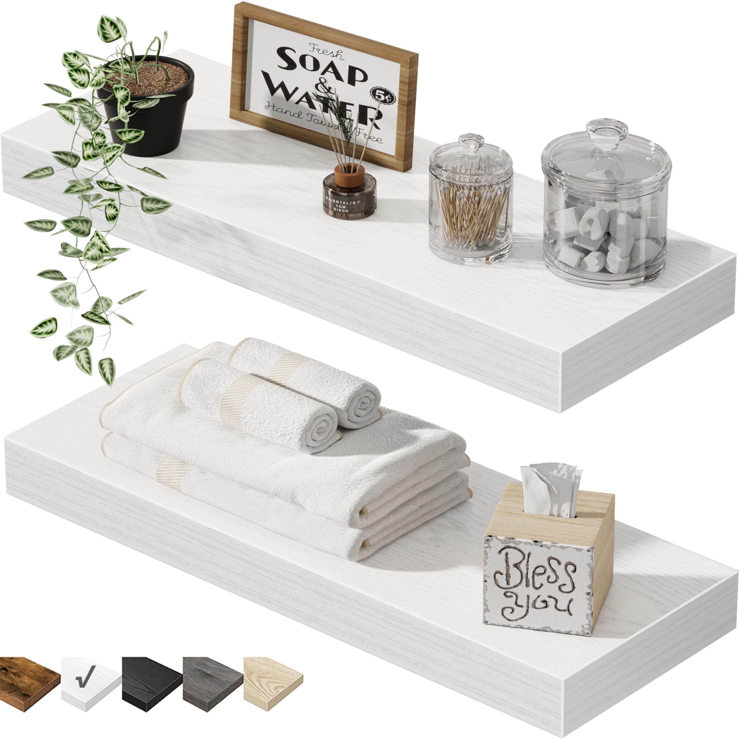 QEEIG Floating Shelves for Wall 23.6" Long - Wall Mounted Shelf Bathroom Kitchen Living Room Bedroom Farmhouse Home Decor Display Bookshelf Set of 2, Rustic Brown (008-60BN)