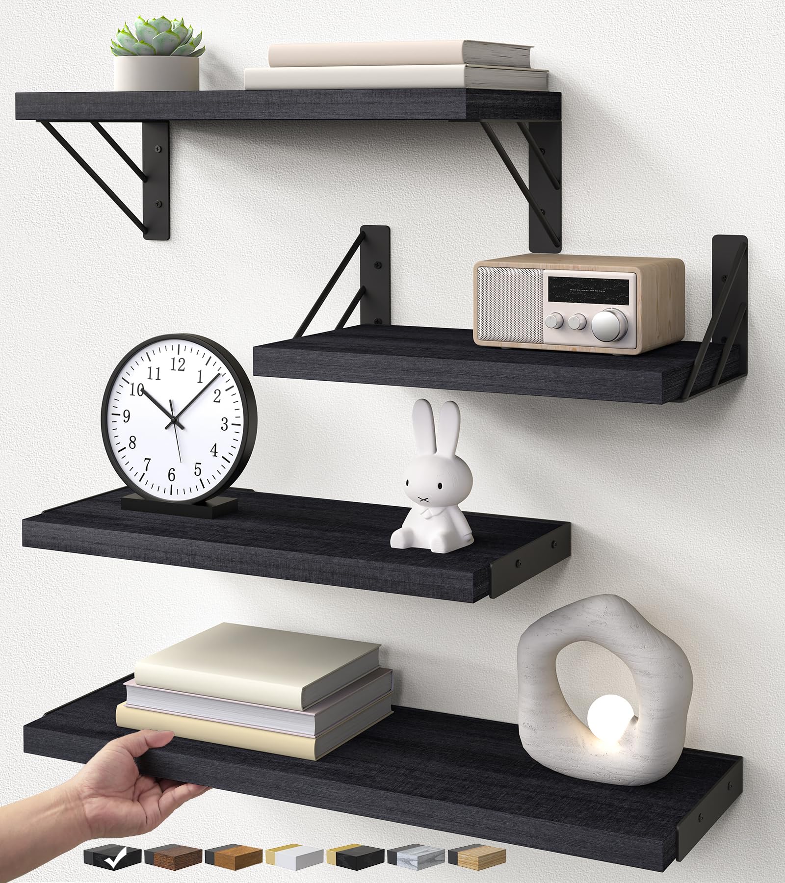 23in Rustic Brown Floating Shelves, Set of 4 Wall Mount Wood Shelves for Bedroom Bathroom Kitchen