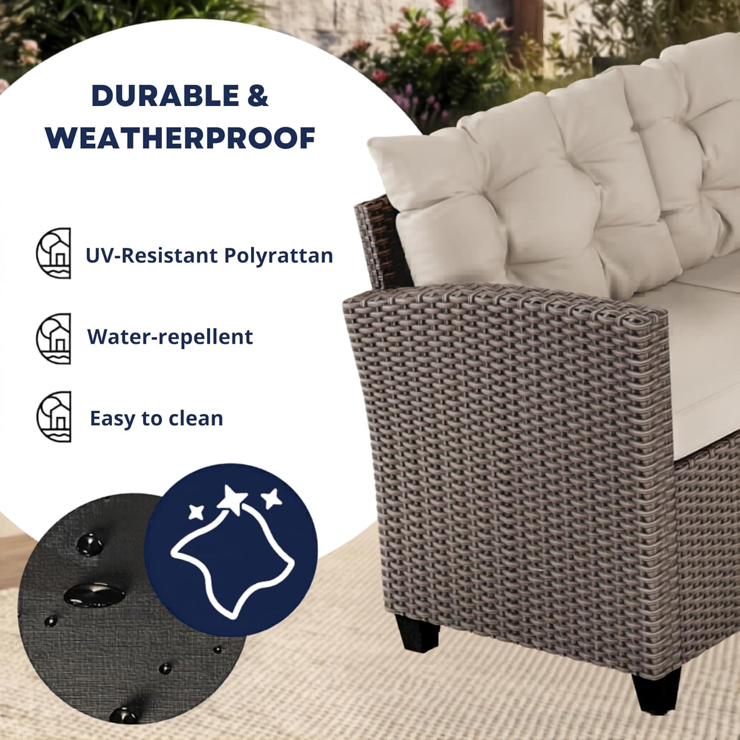 CASARIA® Lisbon Polyrattan Garden Corner Lounge Dining Table Set | Bench WPC Table Top 7cm Thick Seat Cushions | Weatherproof Outdoor Patio Seating Group Garden Furniture | Cream