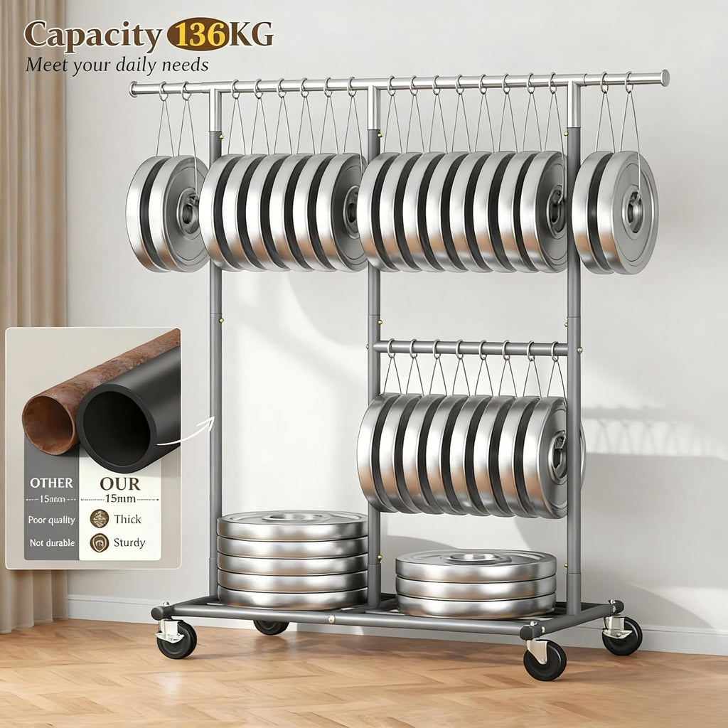 REIBII Double Rod Clothes Rail with Lockable Wheels & Adjustable Shelf – 136kg Heavy Duty Hanging Rack for Clothes– Telescopic Extends to 175cm – Space-Saving Storage for Bedroom, University Dorm