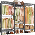 REIBII 380kg Strong Heavy Duty Clothes Rail, 194Hx175Wx40Dcm Freestanding Clothes Rail with 7 Sheves and 4 Adjustable Hanging Rods, Split-Type Design, 2-Mode Steel Clothes Rail for Bedroom Black