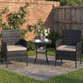 Amopatio 3 Pcs Rattan Garden Furniture Sets, Outdoor Bistro Set with Table and Chairs, Washable Cushions for Balcony, Patio, Backyard, Grey