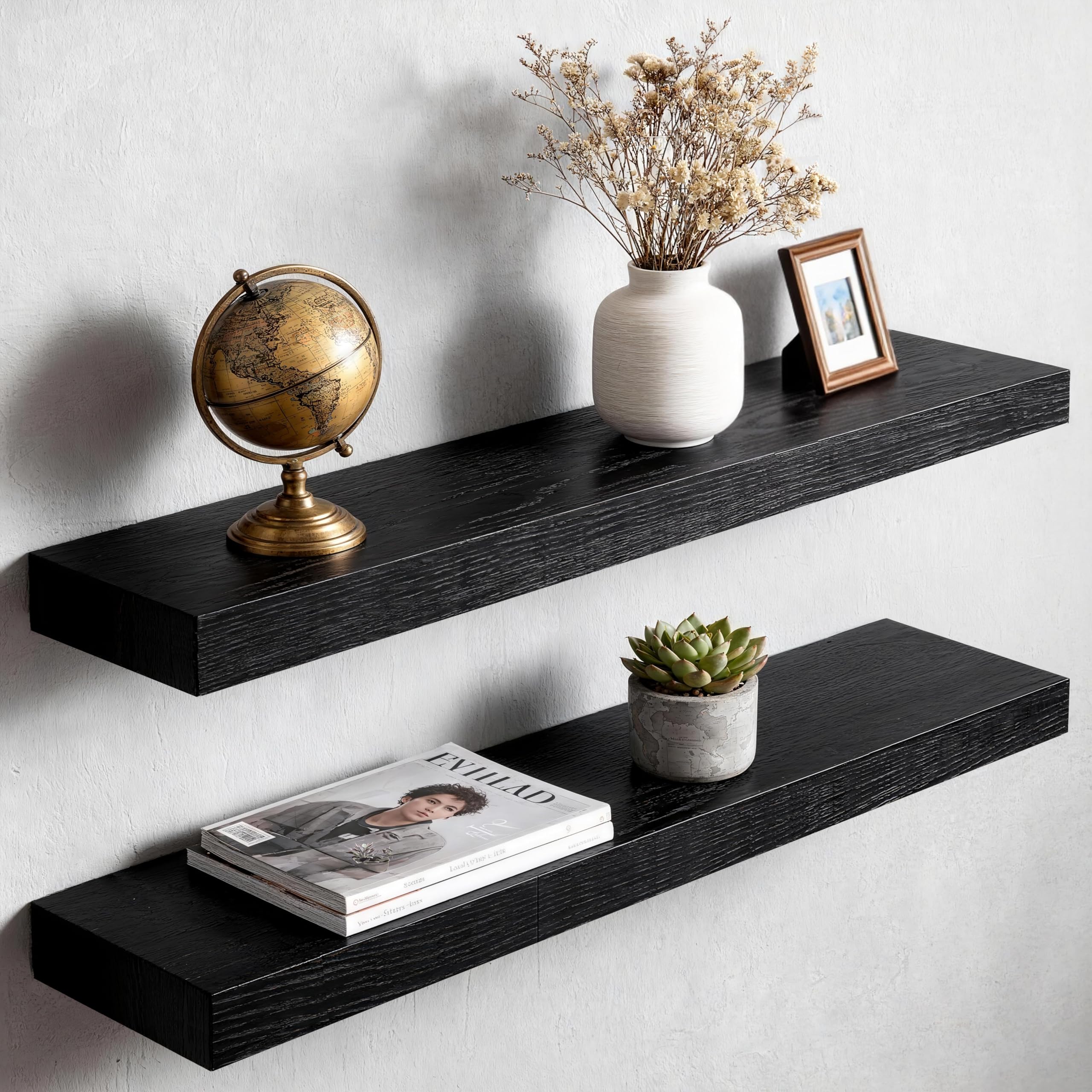 Floating Shelves for Wall,Over The Toilet Storage Cabinet-Set of 2 Black 24 Inch.Wall Shelves for Bathroom,Bedroom,Living Room,Kitchen-Modern Helf Display Organizer&Decor(Black,2pcs)