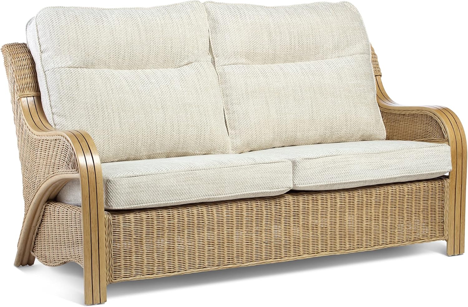 Desser Opera Light Oak Rattan Conservatory Sofa – Cane 2 Seater Sofa with Jasper Fabric Cushions – Indoor Real Wicker Settee with UK Made Cushions - H105cm x W126cm x D96cm