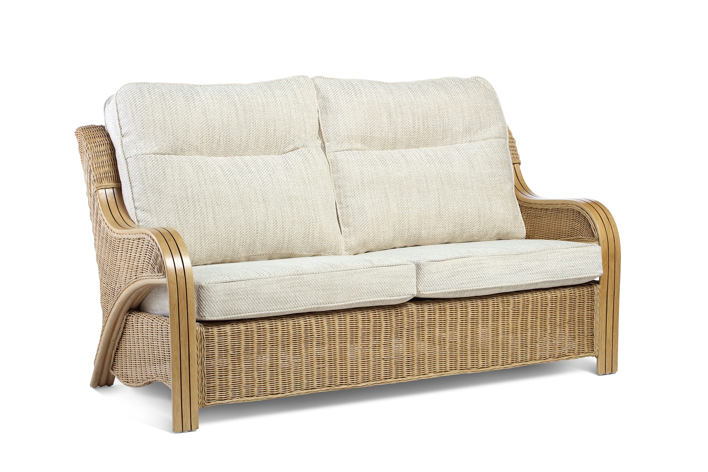 Desser Opera Light Oak Rattan Conservatory Sofa – Cane 2 Seater Sofa with Jasper Fabric Cushions – Indoor Real Wicker Settee with UK Made Cushions - H105cm x W126cm x D96cm