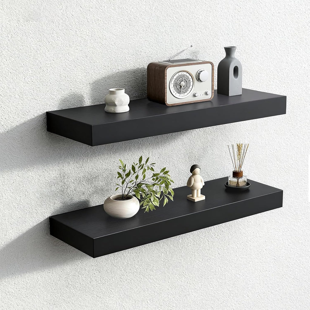 Floating Shelves for Wall,Over The Toilet Storage Cabinet-Set of 2 Black 24 Inch.Wall Shelves for Bathroom,Bedroom,Living Room,Kitchen-Modern Helf Display Organizer&Decor(Black,2pcs)