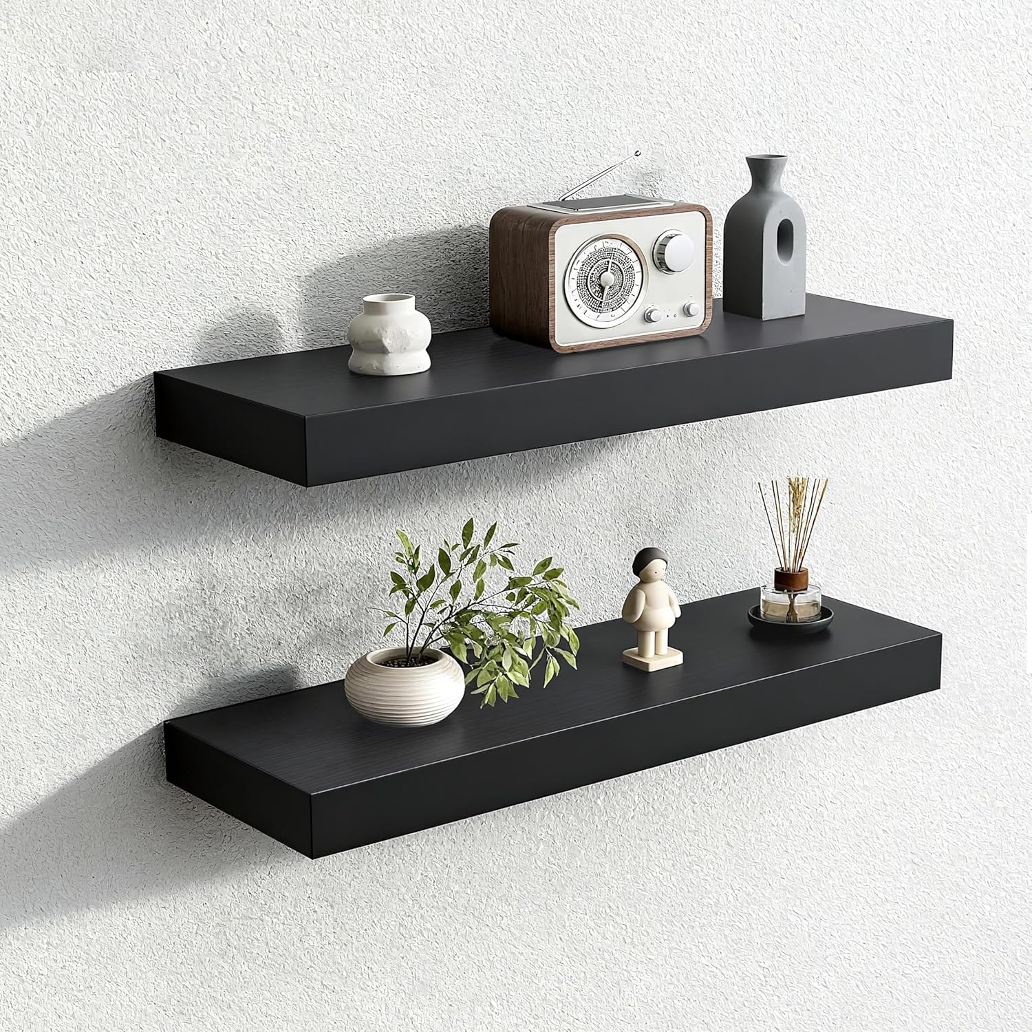 Floating Shelves for Wall,Over The Toilet Storage Cabinet-Set of 2 Black 24 Inch.Wall Shelves for Bathroom,Bedroom,Living Room,Kitchen-Modern Helf Display Organizer&Decor(Black,2pcs)