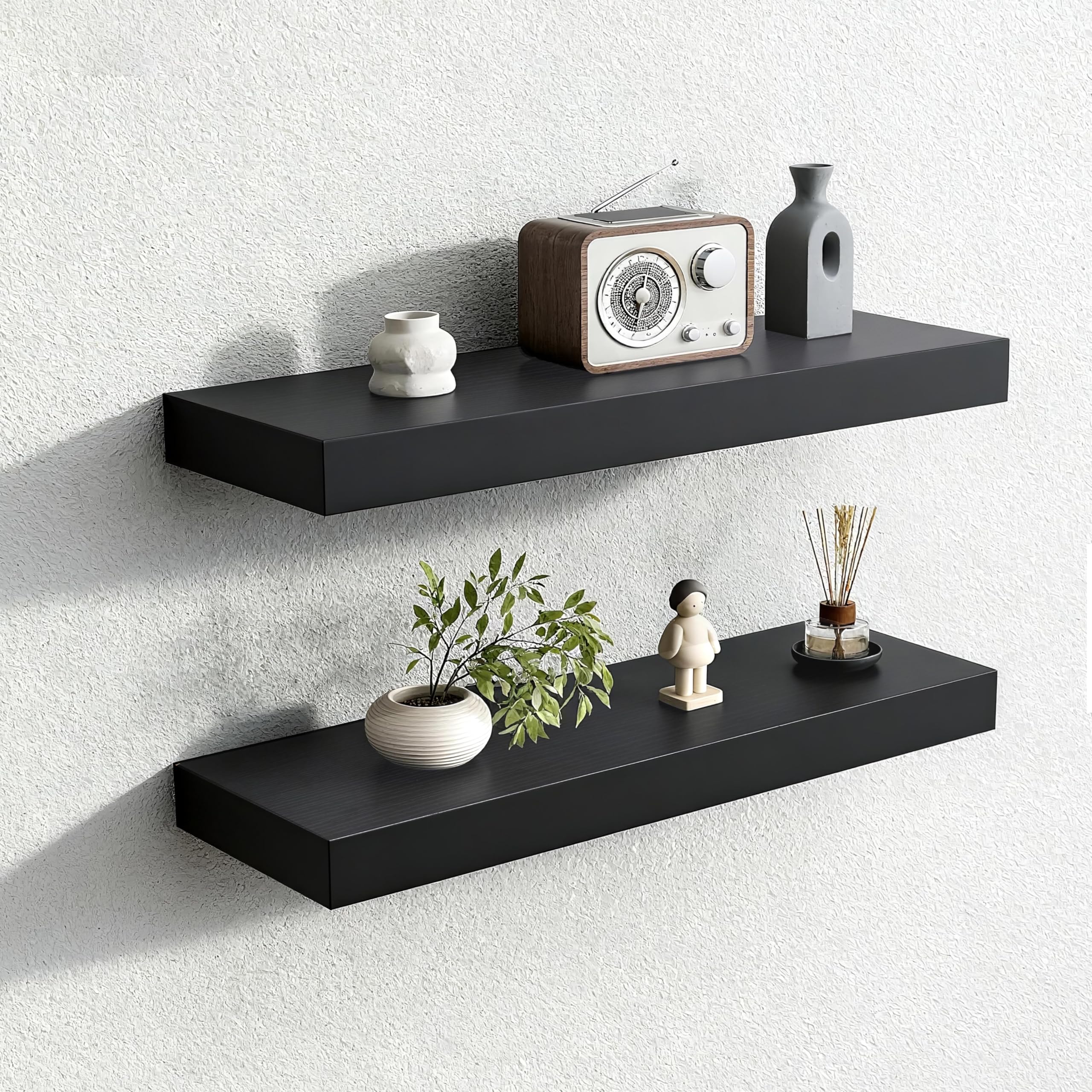 Floating Shelves for Wall,Over The Toilet Storage Cabinet-Set of 2 Black 24 Inch.Wall Shelves for Bathroom,Bedroom,Living Room,Kitchen-Modern Helf Display Organizer&Decor(Black,2pcs)