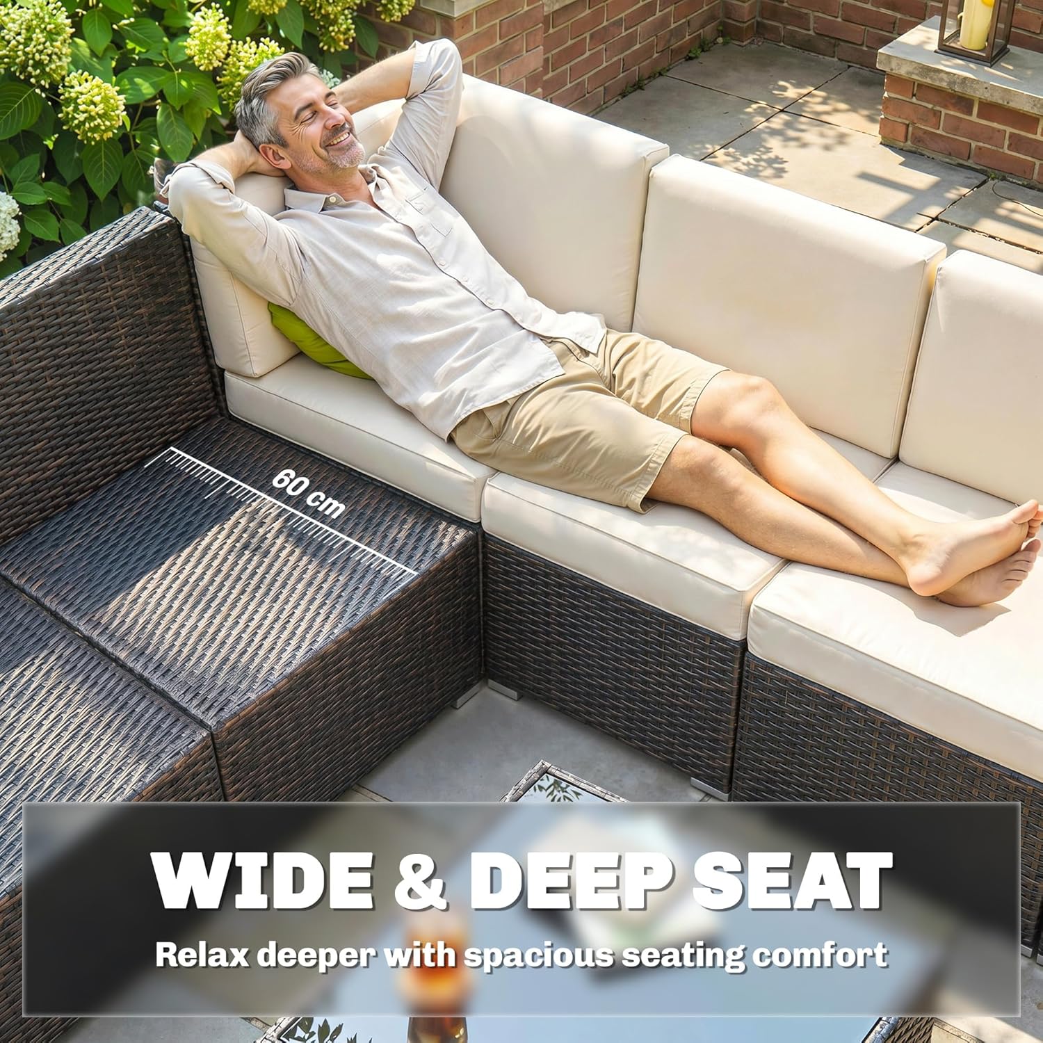 Outsunny 8 Pieces PE Rattan Corner Sofa Set, Outdoor Garden Furniture Set, Patio Wicker Sofa Seater w/Cushion, Washable Cushion Cover & Tempered Glass Table, Brown