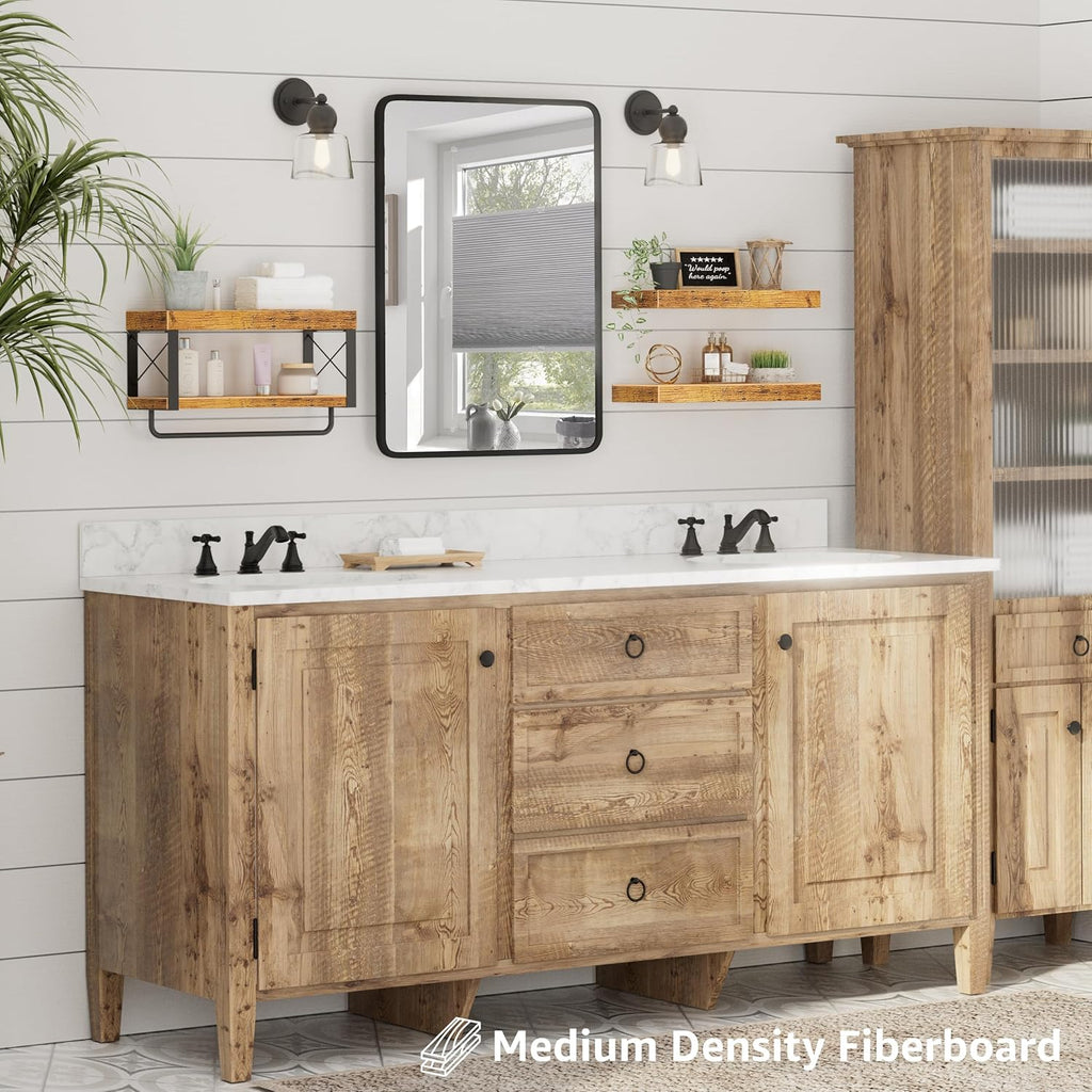 QEEIG Bathroom Shelves Over Toilet - Floating Shelf for Wall Toilet Paper Storage Farmhouse 16 inch Set of 3, Rustic Brown (029-40BN3)