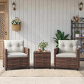 Garvee 3 Pieces Rattan Bistro Set, Wicker Garden Furniture Set with Coffee Table and 2 Chairs, Washable Cushions, Water Resistant, Outdoor Table & Chair Set for Outdoor Backyard, Patio, Balcony, Brown